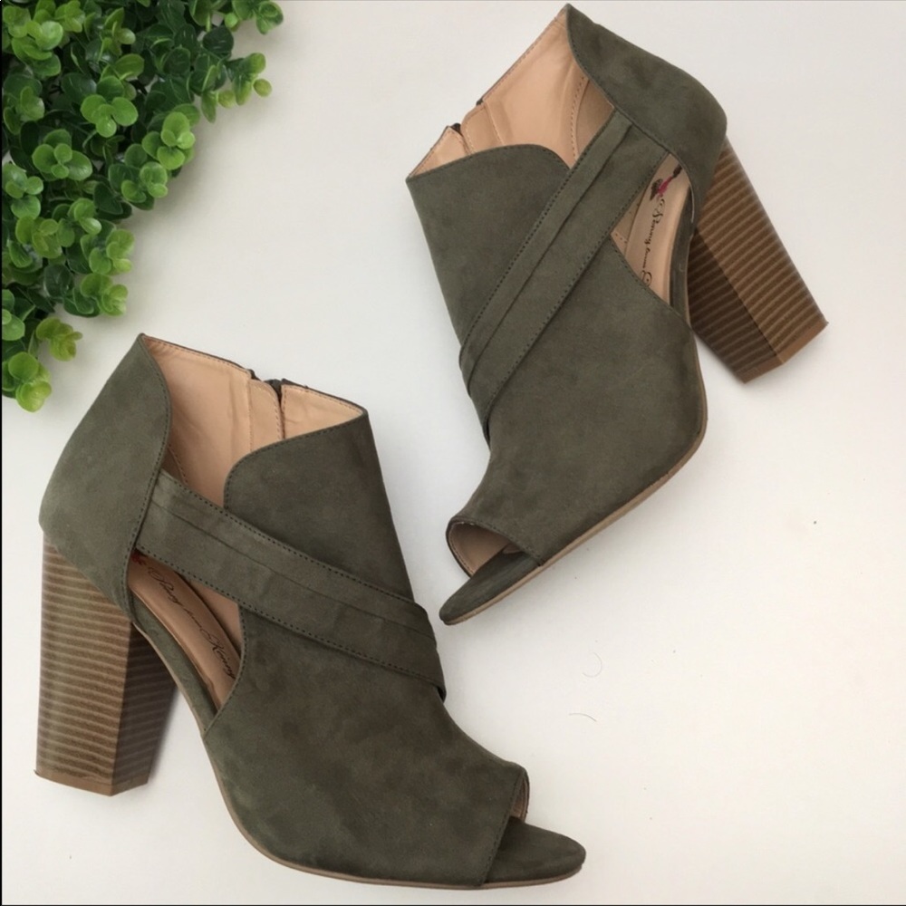 Olive green peep toe boots
